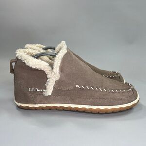 L.L. Bean Mountain Slippers Women's Size 8 Tan Suede Moc Toe Shearling Lined